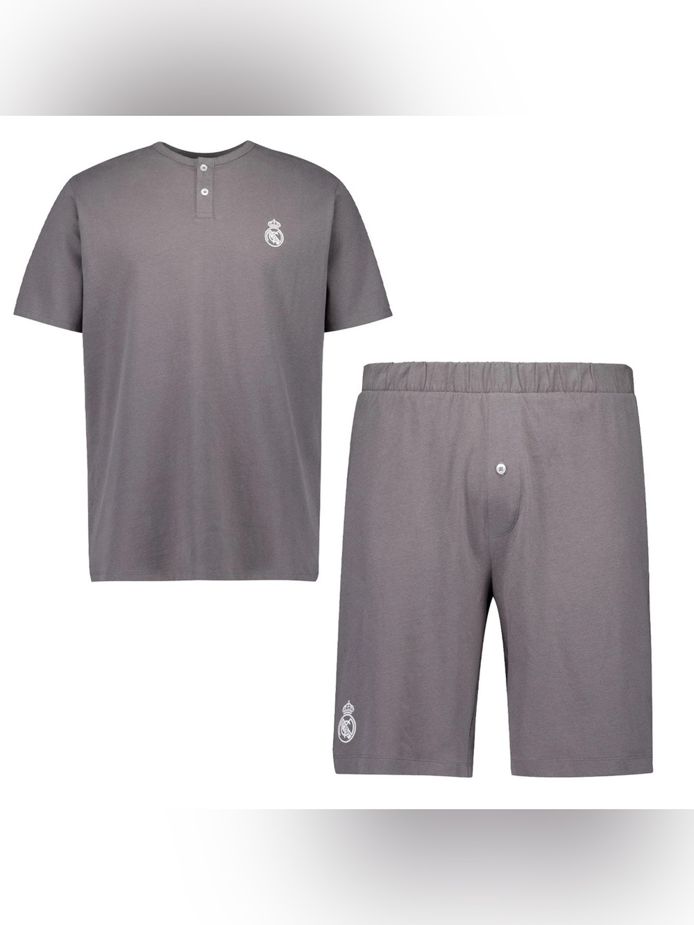 Mens Real Madrid White Dreams Pijama Set Henley Shorts Grey